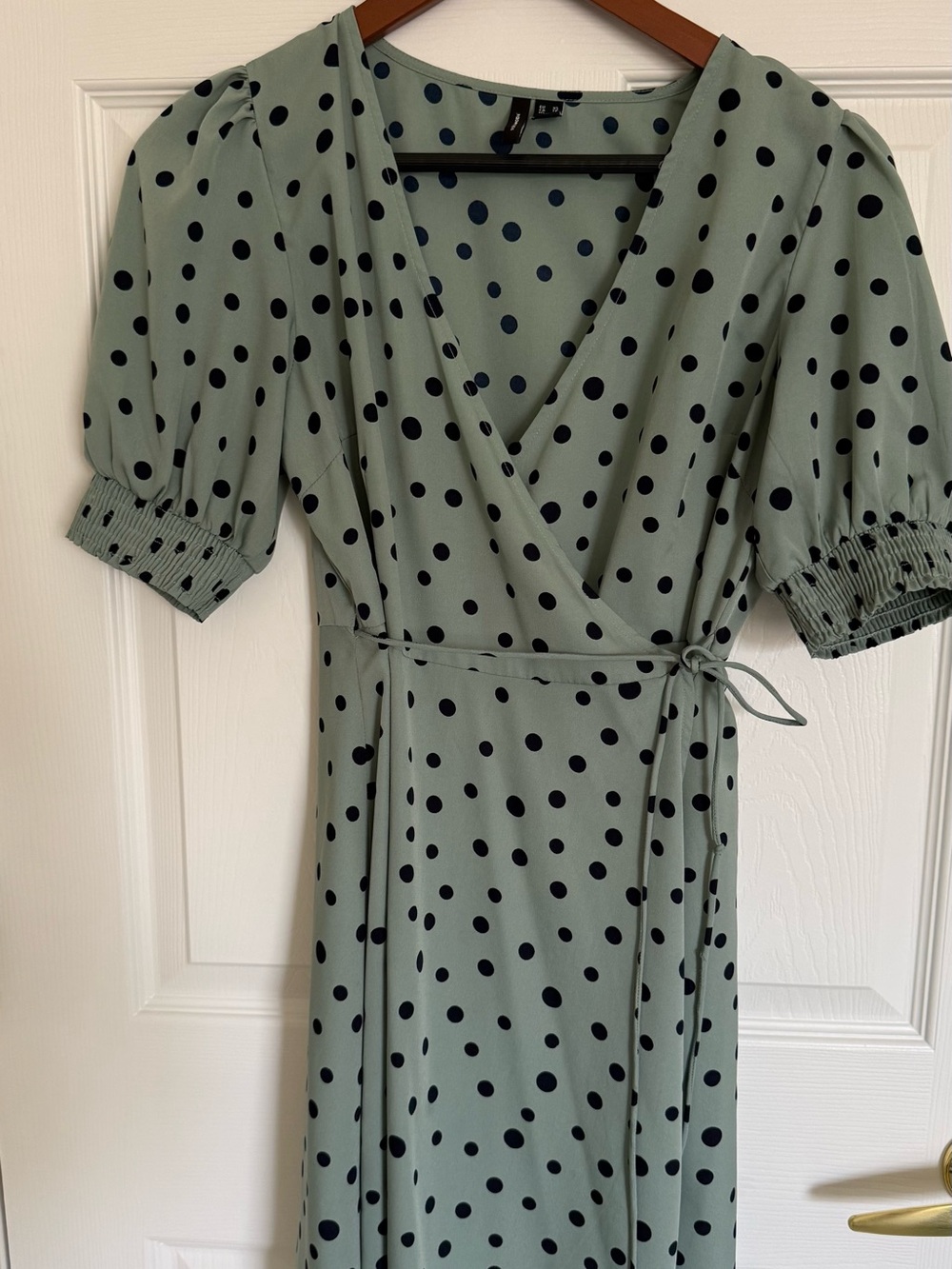 Vero Moda Sage Green Polka Dot Wrap Midi Dress
